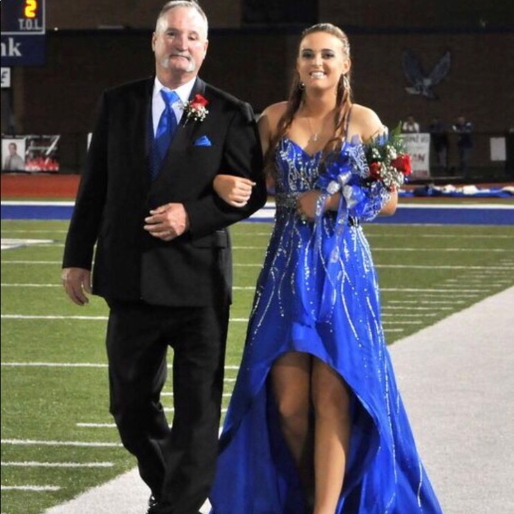 Blue long bedazzled formal dress